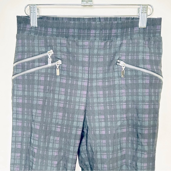 Jospeh Ribkoff Pull On Skinny Trousers Zippers Purple and Black Plaid Size 8 - Picture 2 of 6